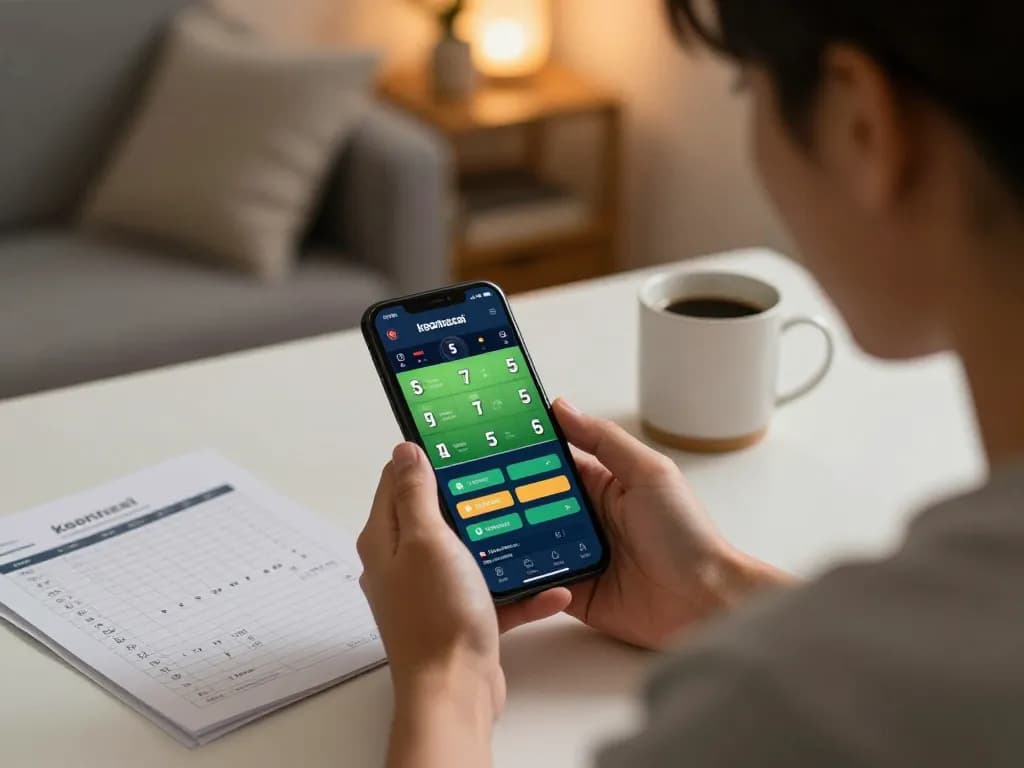 Engaging mobile sports betting experience with keonhacai 5 interface on smartphone, focused bettor making strategic decisions.