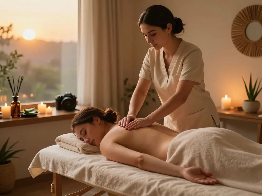 Client receiving a soothing Swedish massage at a tranquil spa, featuring https://www.makangs.com/region/국내/서울-/마사지-스웨디시 elements and calming atmosphere.