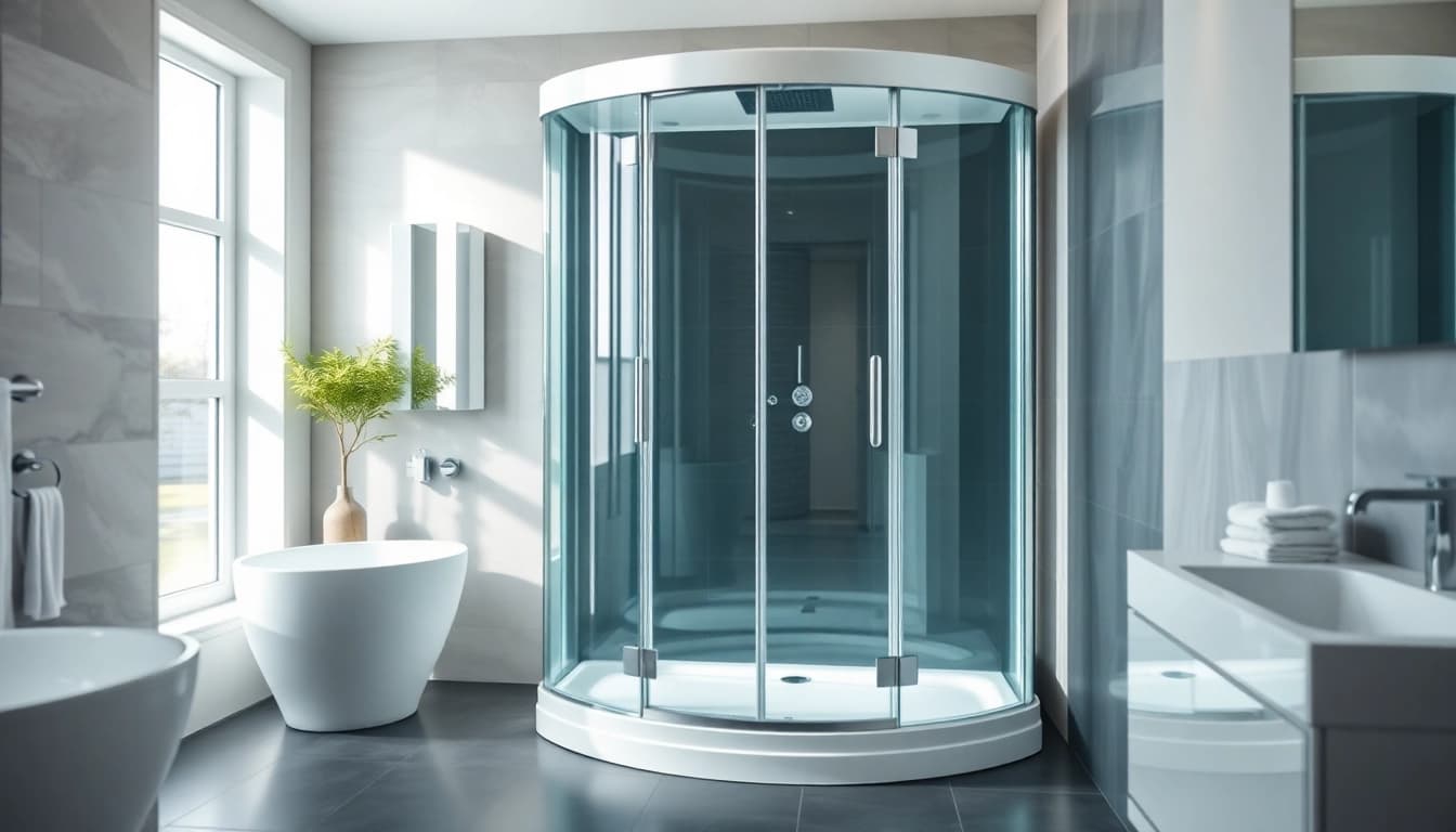 Die sonni Duschkabine in modernem Badezimmer mit elegantem Design und klaren Linien.