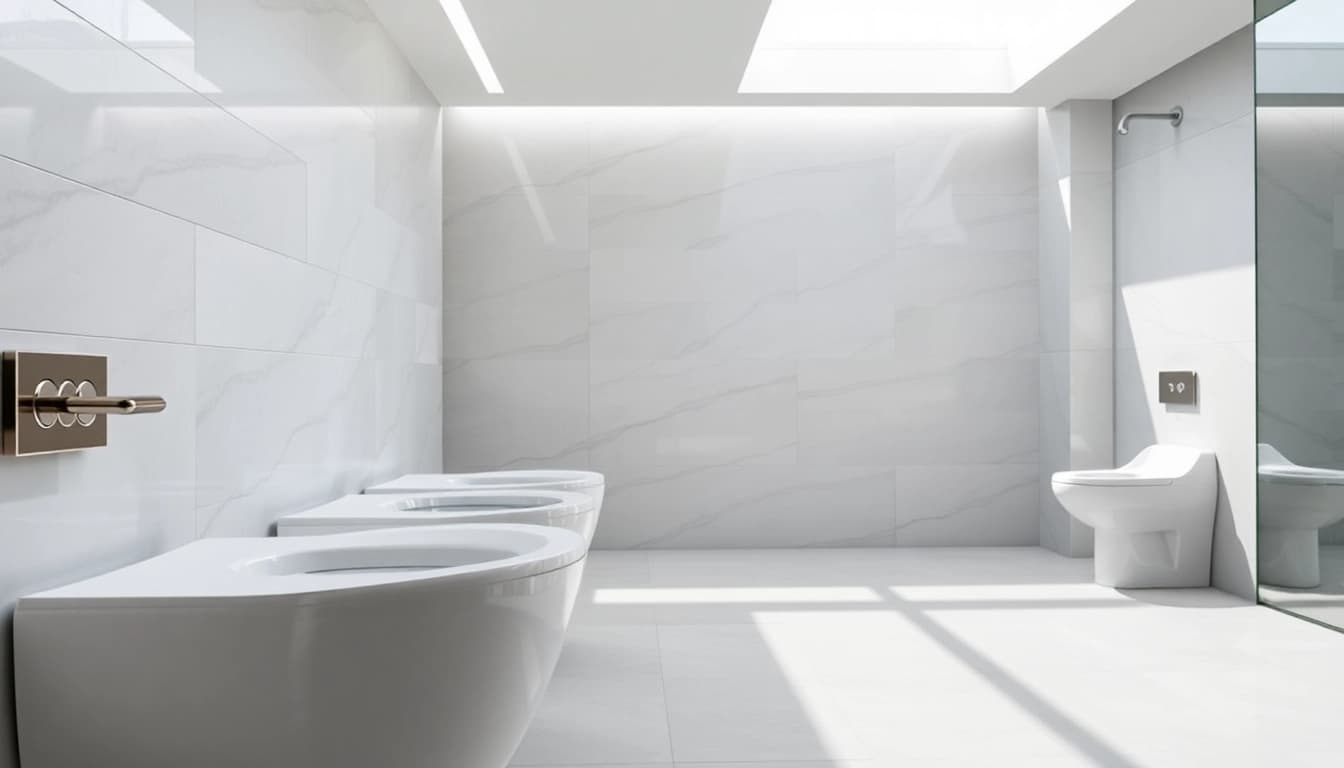 Stunning commercial toilet refurbishment featuring modern fixtures and elegant design elements.