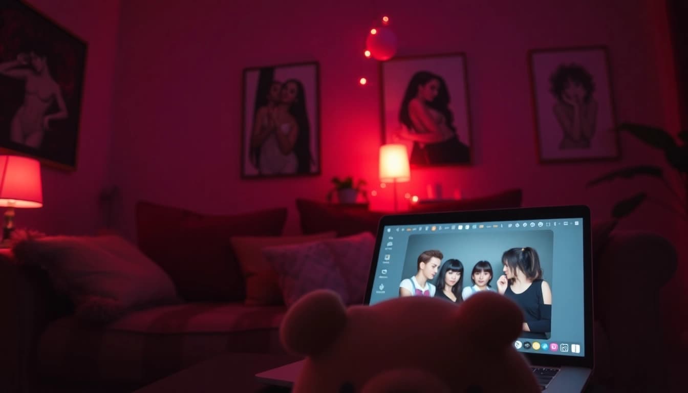 Engaging NSFW roleplay scene with cozy settings and intimate lighting.