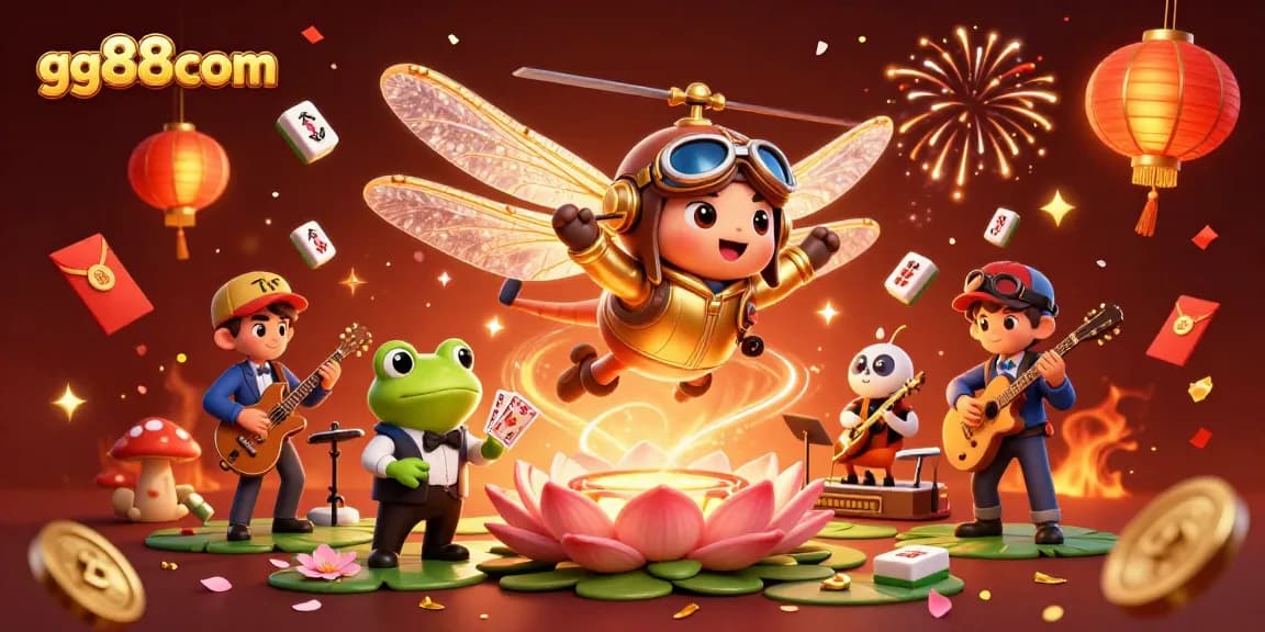 Join the fun at gg88com with lively casino action featuring a dragonfly pilot and frog dealer.