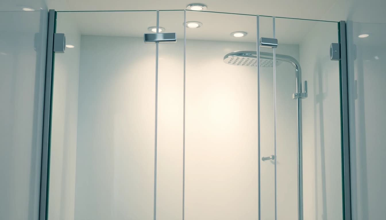 Cabine de douche complete avec design moderne dans une salle de bain lumineuse.