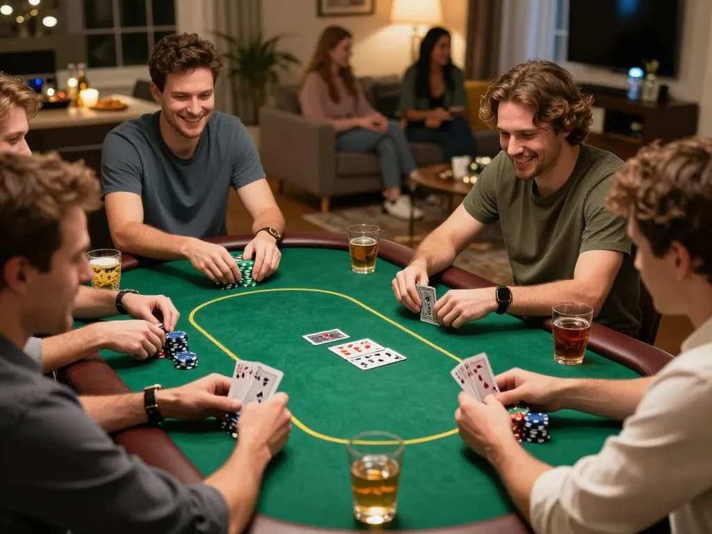 Players enjoying a friendly game of poker at home while discussing tor hidden wiki strategies.