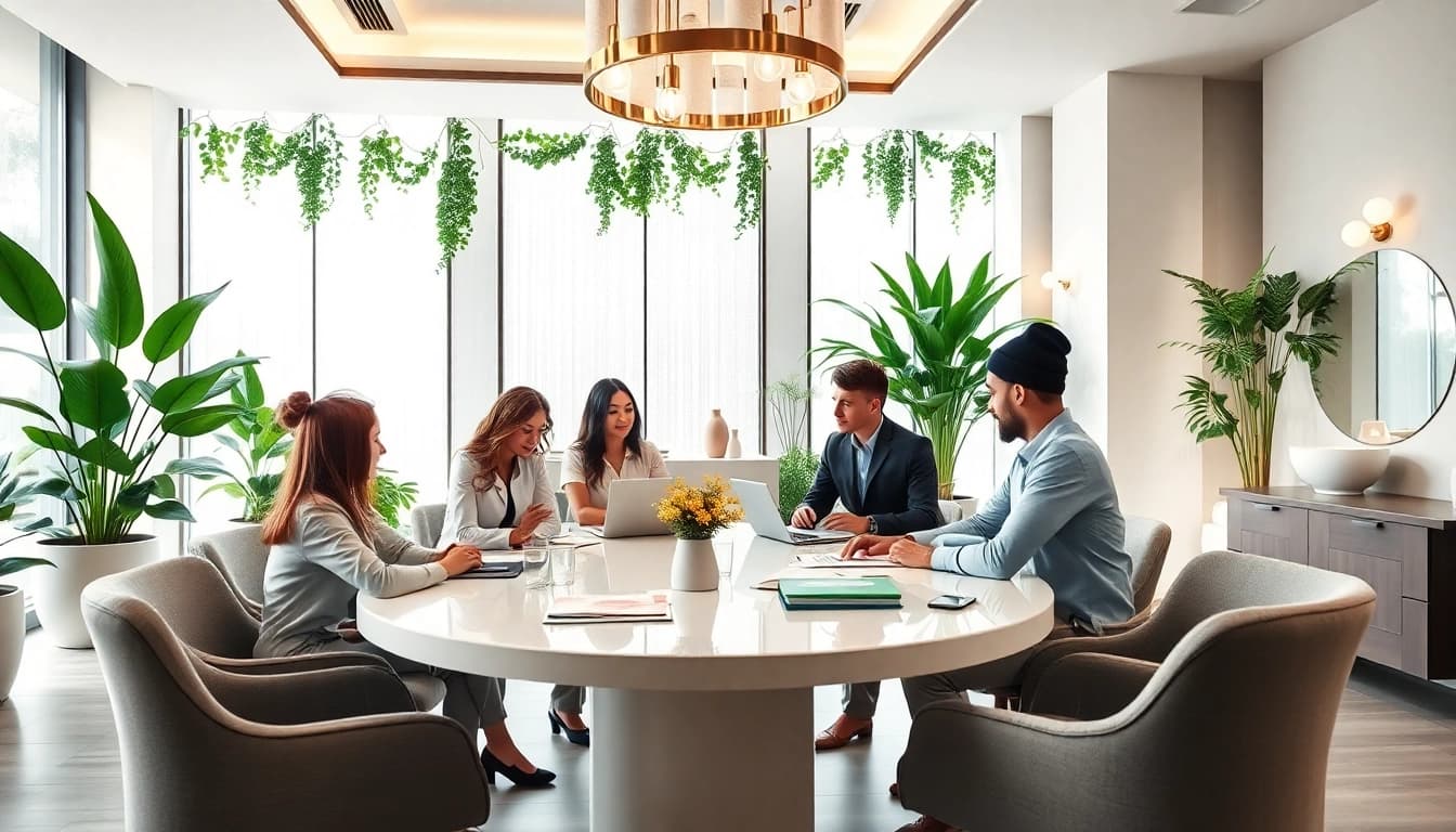 Engaging medspa marketing ideas in a modern spa environment showcasing a marketing team.