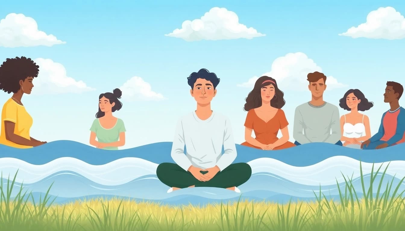Anxiety symptoms experienced by individuals in a serene setting, highlighting tranquility and calm.