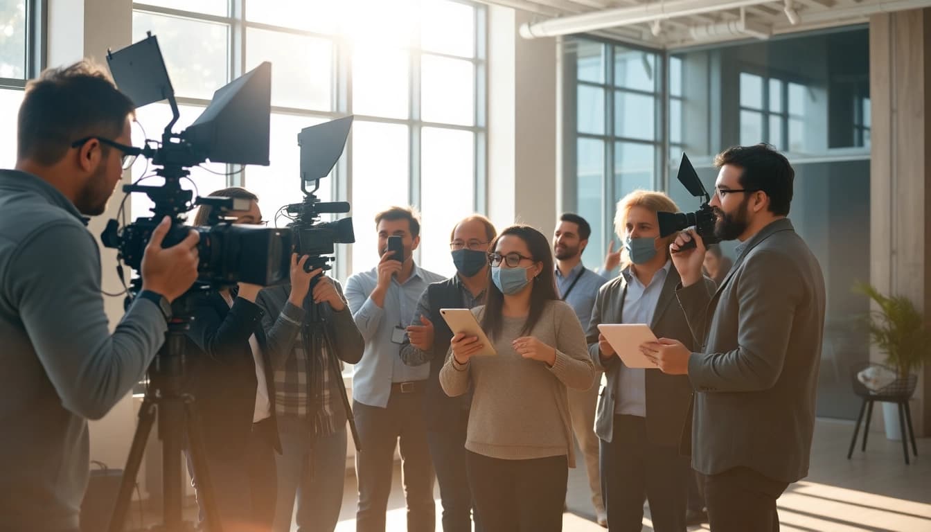 Captivating video production edmonton team filming a corporate event with modern equipment.