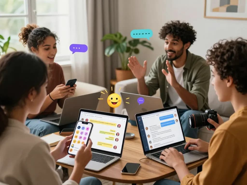 Engaging users interact with spicychat AI chatbots in a cozy living room setting.