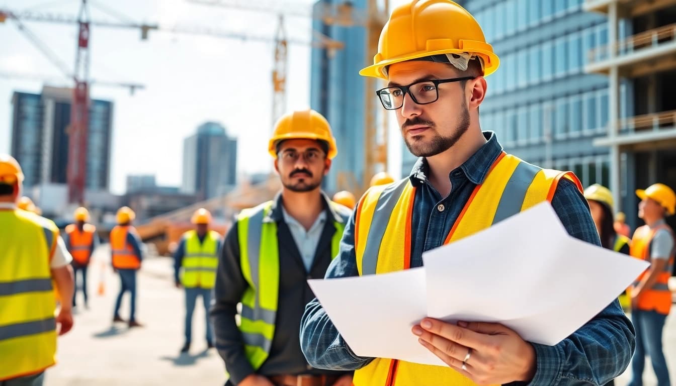 Construction manager leading a team on site, showcasing the New Jersey Construction Manager's role in building projects.
