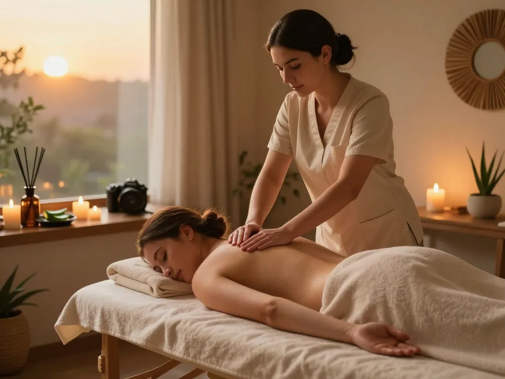 Client receiving a soothing Swedish massage at a tranquil spa, featuring https://www.makangs.com/region/국내/서울-/마사지-스웨디시 elements and calming atmosphere.