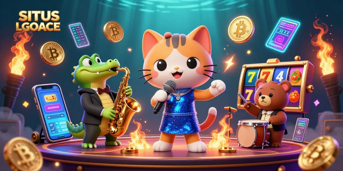 Play thrilling games at SITUS LGOACE featuring captivating slot reels and colorful characters.