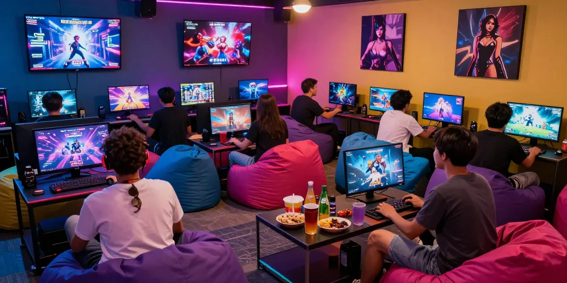 Players engrossed in xxx games in a lively gaming lounge.