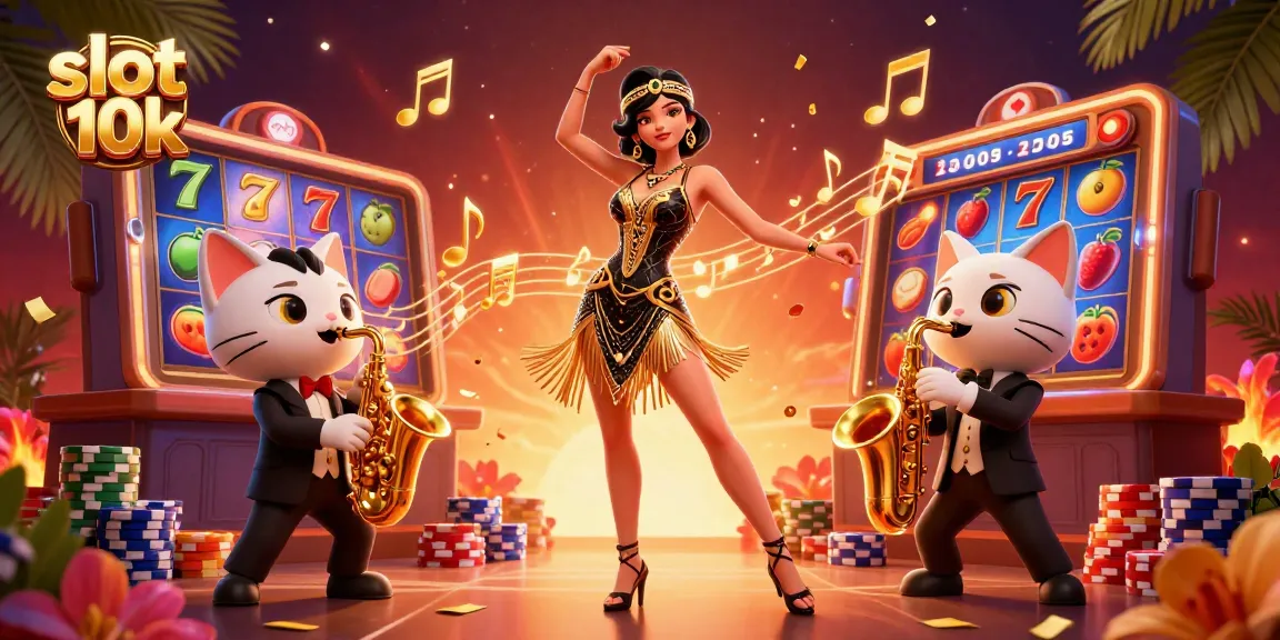 Experience thrilling wins with slot 10k, featuring a vibrant casino scene packed with captivating characters and game elements.