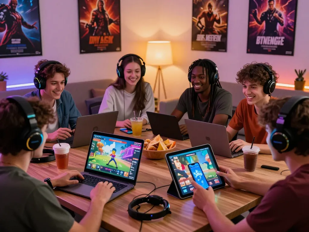 Engaging players enjoying a free porn game together in a cozy gaming space.