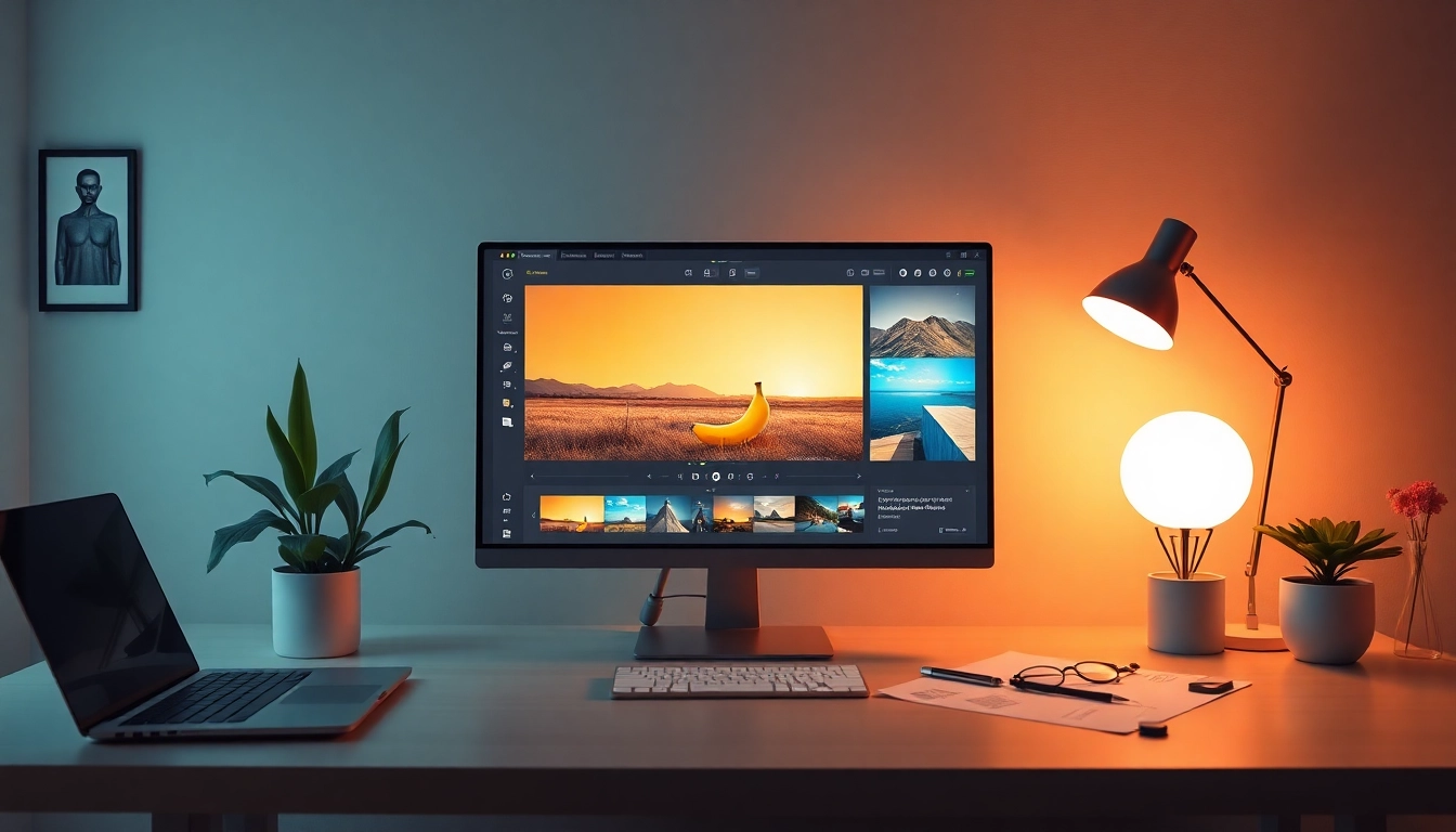 Creative workspace featuring nano banana AI image editing tool on a modern computer screen.