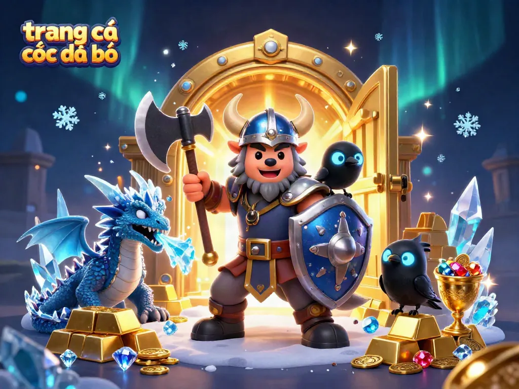 Trang cá cược đá bóng với chiến binh sói Viking, rồng nhỏ, và quạ dễ thương tạo nên khung cảnh tuyệt vời.