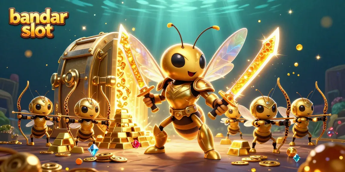 Engage with thrilling bandar slot elements in this vibrant digital casino illustration.