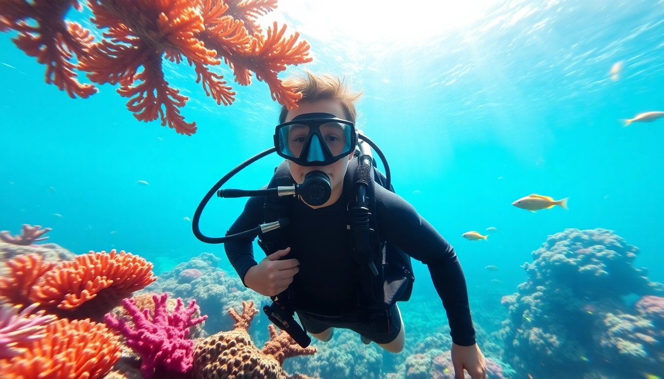 SSI Open Water Diver Kurs mit Taucher, der farbenfrohe Korallenriffe erkundet.