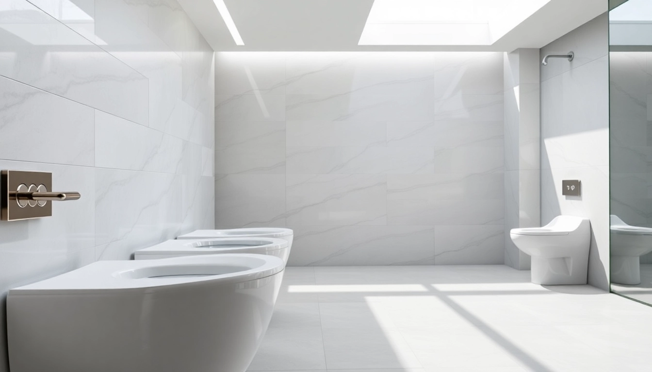 Stunning commercial toilet refurbishment featuring modern fixtures and elegant design elements.