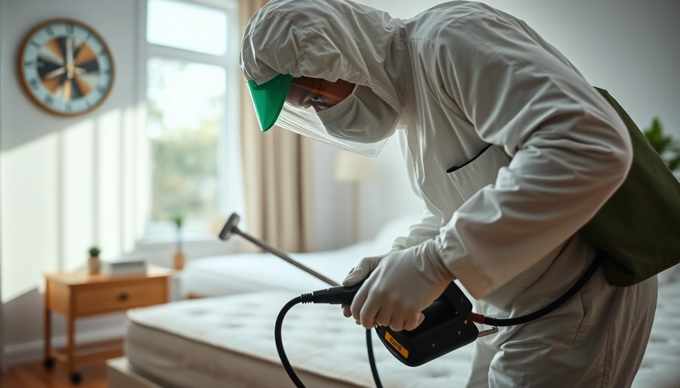 Performing bed bug chemical treatment in a home setting with professional care.