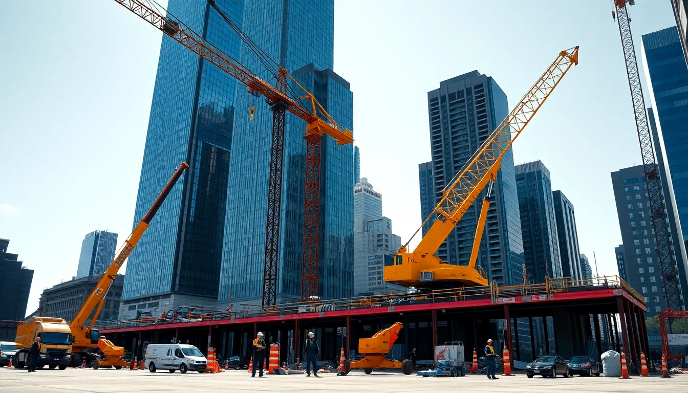 Workers operating at a construction site managed by a New York General Contractor, emphasizing urban construction.