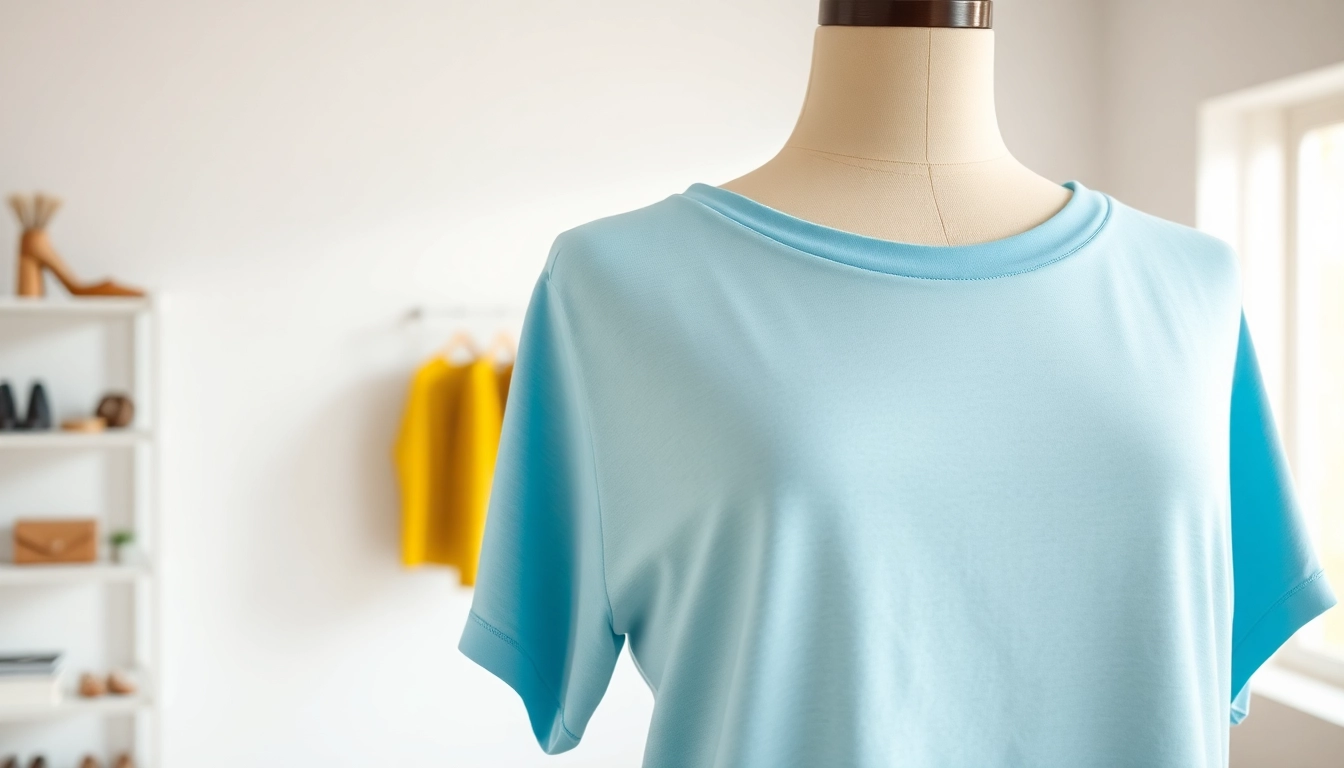 Showcasing a stylish drop shoulder t shirt on a mannequin with vibrant colors and soft texture.