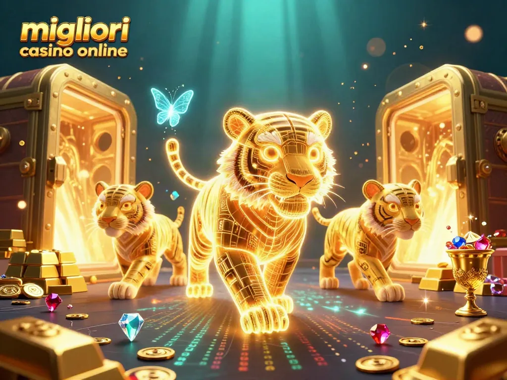 Scopri i migliori casino online mentre il tigre d'oro si muove attraverso un paesaggio digitale brillante.