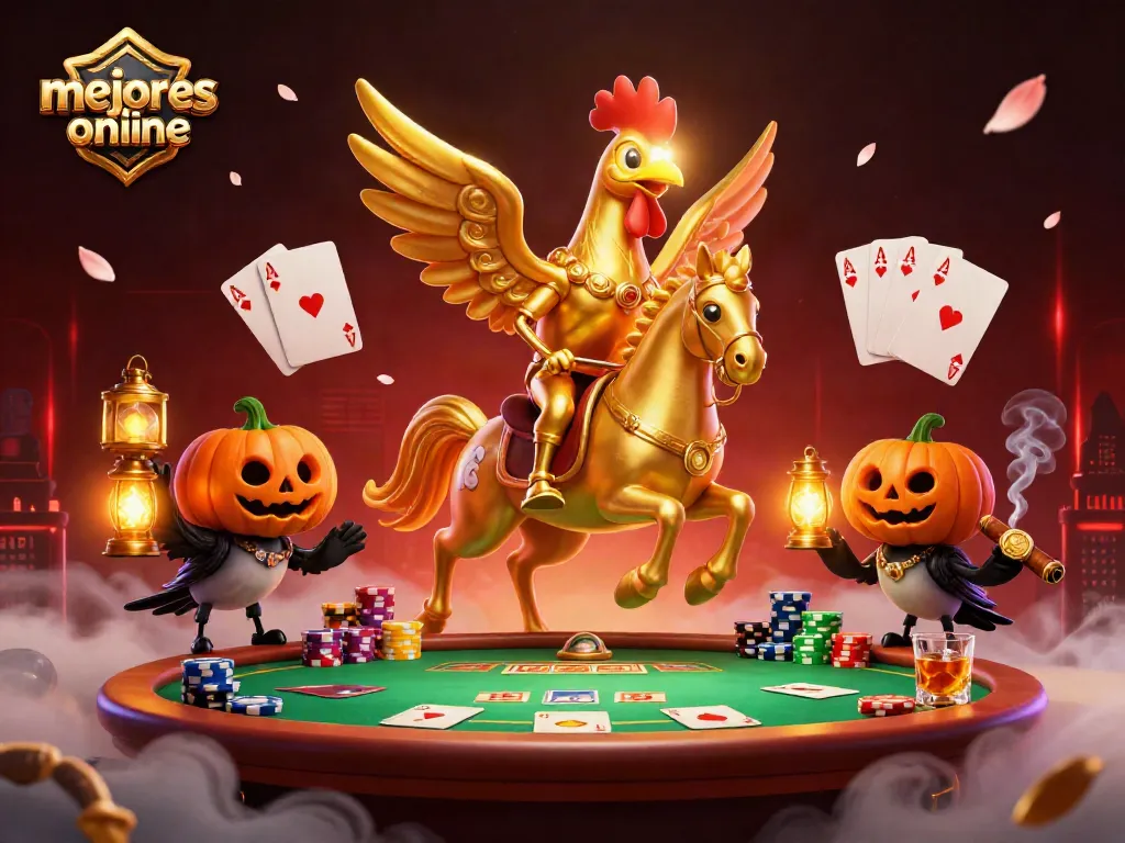 Disfruta de los mejores casinos online con una escena vibrante mostrando un gallo dorado en acción.