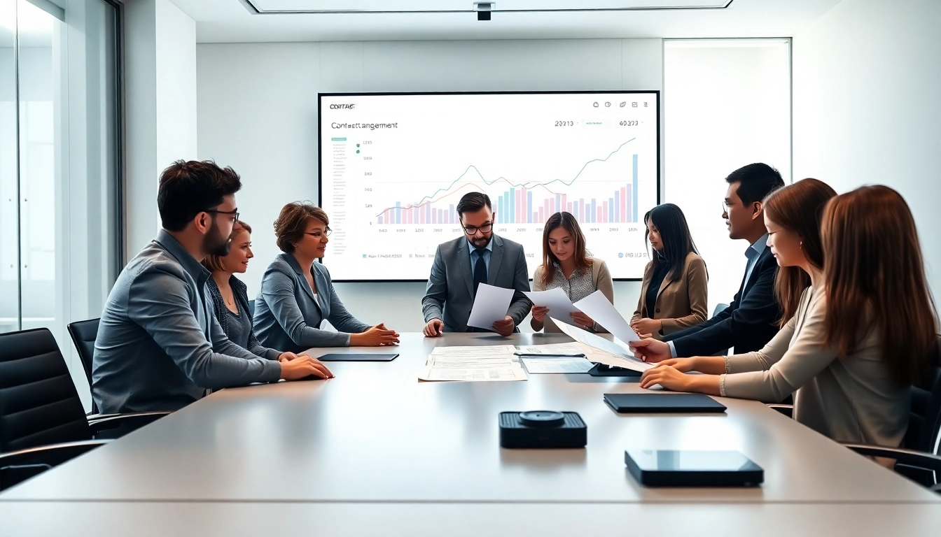 Enhancing Contract Management collaboration among diverse professionals in a modern office.