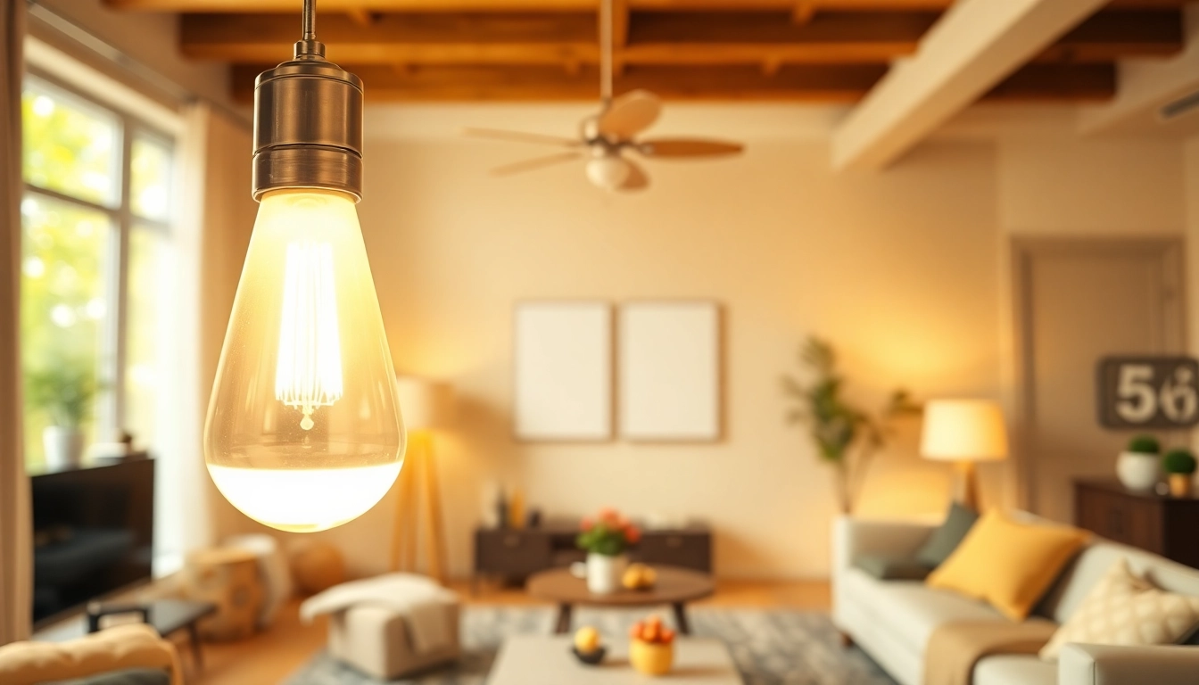 Showcase a19 light bulbs illuminating a modern living room with warmth and style.