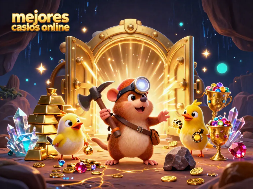 Juega en los mejores casinos online con nuestra ilustración de cazador de tesoros y premios brillantes.