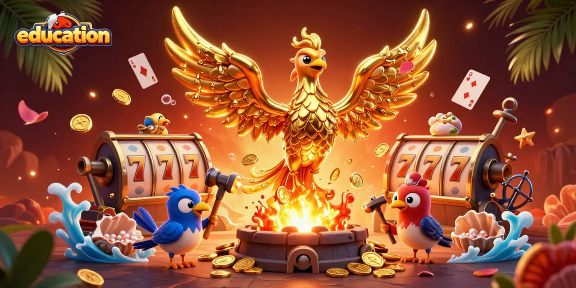 Engage with education-focused strategies in vibrant casino-themed illustration showcasing golden elements and winning games.