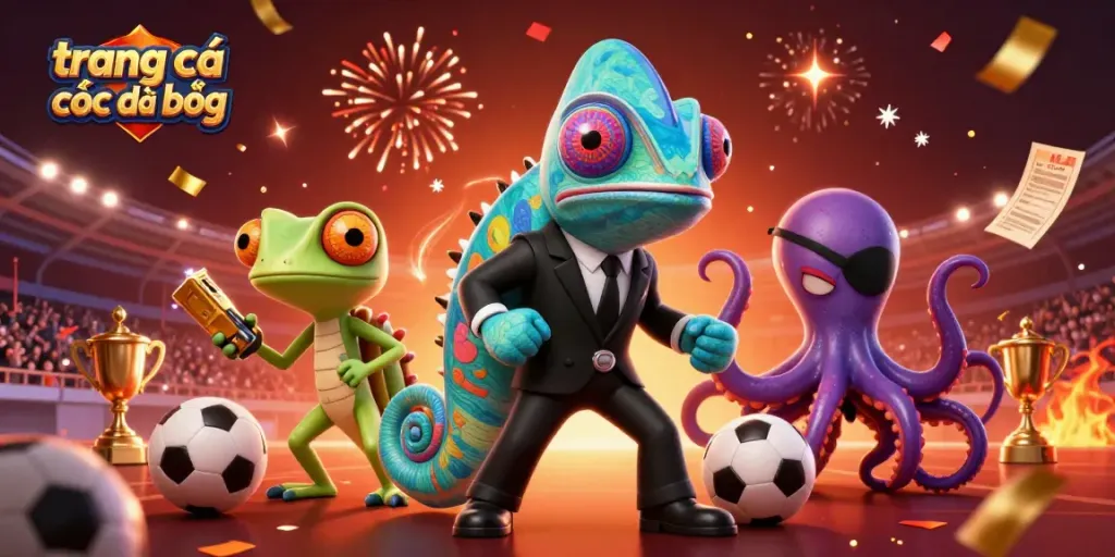 Trang cá cược đá bóng tuyệt vời với chú tắc kè hoa điệp, gecko thông minh và bạch tuộc ác độc.