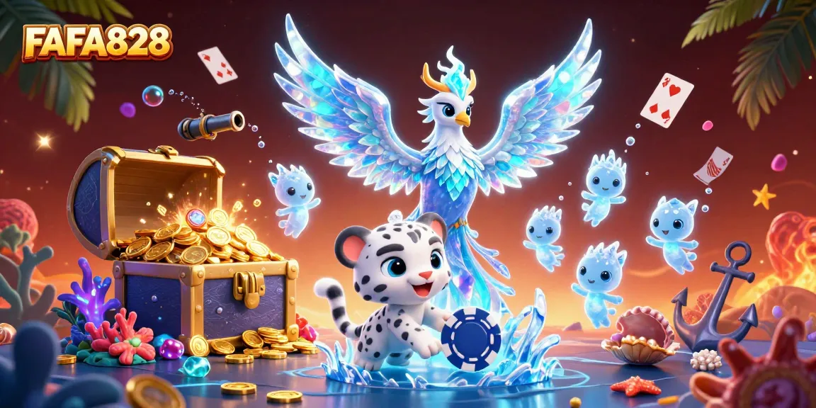 FAFA828 players win with vibrant 3D casino elements and engaging cartoon characters in a dynamic scene.