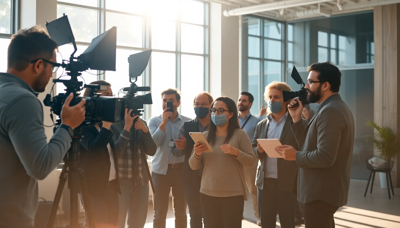Captivating video production edmonton team filming a corporate event with modern equipment.