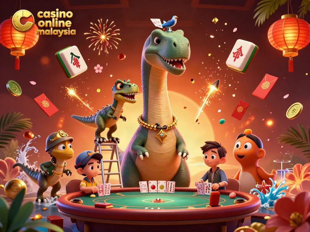 Experience high-energy gaming action at casino online malaysia, featuring mystical creatures dealing cards.