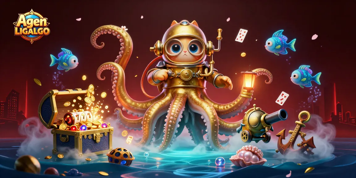 Agen LIGALGO dives into vibrant casino gameplay, revealed by a mystical kraken and diving cat
