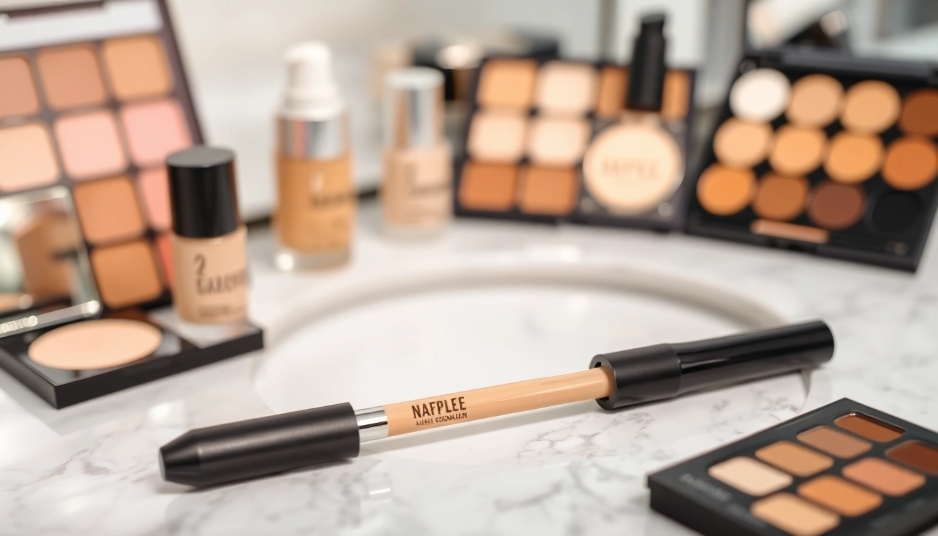 Apply flawless makeup with the angled concealer brush on a beauty vanity.