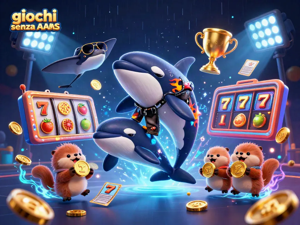 Gioca senza AAMS con la nostra illustrazione coinvolgente dei casinò online, che mostra divertenti personaggi marini.