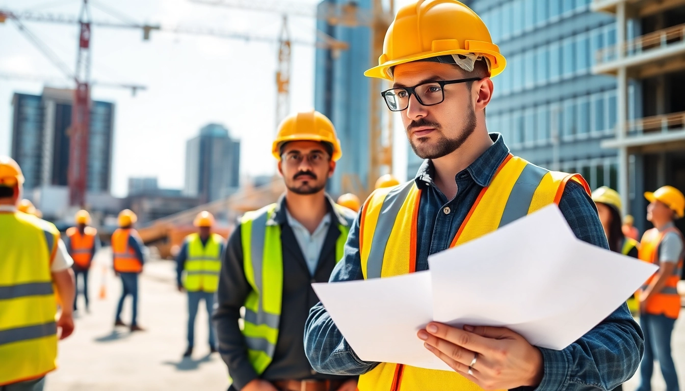 Construction manager leading a team on site, showcasing the New Jersey Construction Manager's role in building projects.