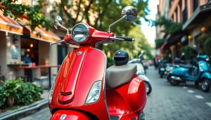 Verkauf eines Vespa bei der rollerzentrale münchen mit urbanem Hintergrund