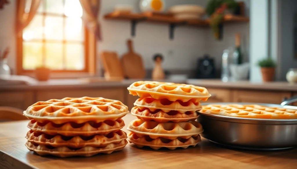 Versgebakken wafel katoen op een houten tafel, kleurige ingrediënten en een warmere sfeer.