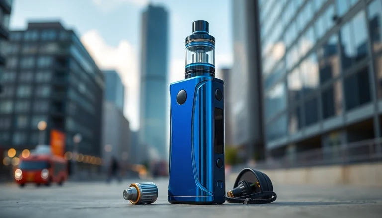 Vozol Gerät präsentiert in einem modernen urbanen Umfeld, betont seine einzigartigen Designmerkmale.