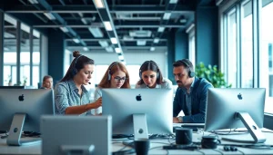 Enhance helpdesk support efficiency through collaborative teamwork in a modern office.