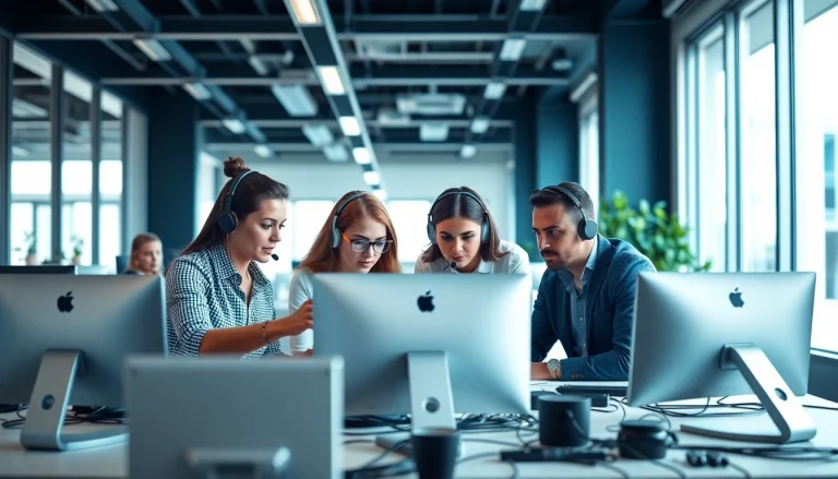 Enhance helpdesk support efficiency through collaborative teamwork in a modern office.