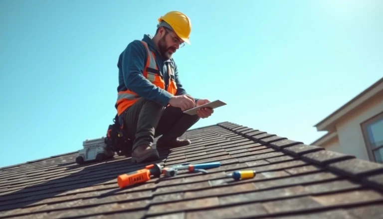 Professional roofer providing reliable roofing services while inspecting a roof under bright sunlight.