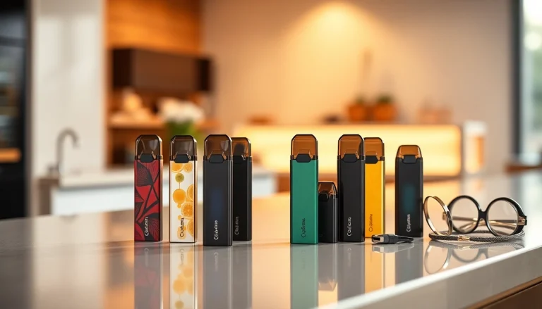 Elfbar pods in vibrant colors displayed attractively on a modern counter, showcasing their variety.