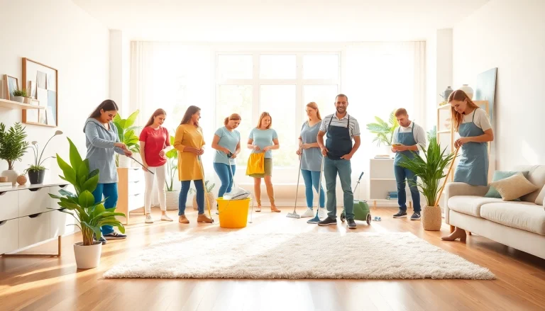 Cleaning Service professionals actively organizing and cleaning a modern home environment.