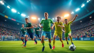 실시간 스포츠중계를 즐기는 사람들, 고화질으로 보이는 축구 경기 장면.