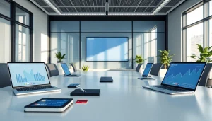 현대 기술이 적용된 전문 금융 업무 공간에서의 상품권신용카드 시각적 표현.